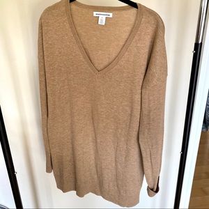 Camel v neck tunic length sweater